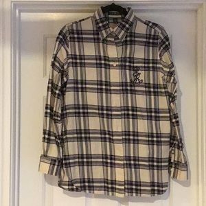 Lauren  Navy and cream color, plaid shirt